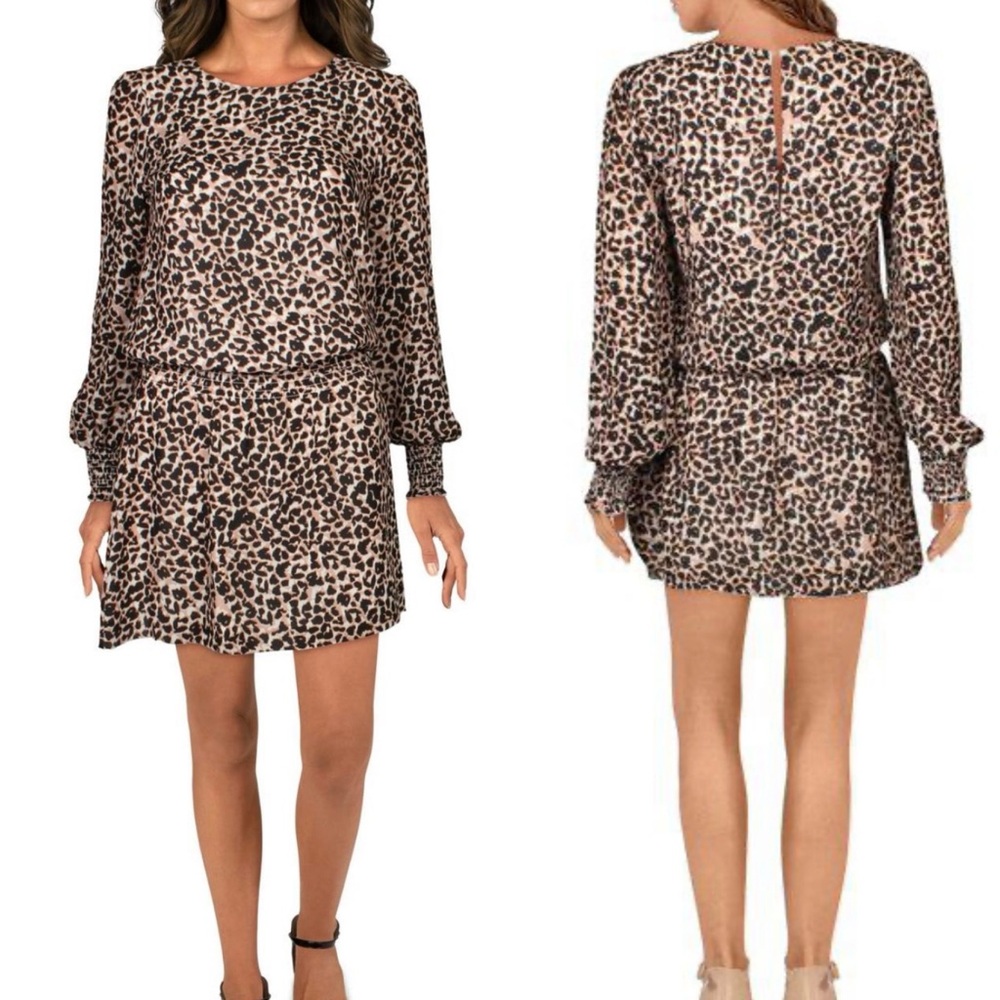 Parker Leopard Print Drop Waist Long Sleeve Dress -‎ L